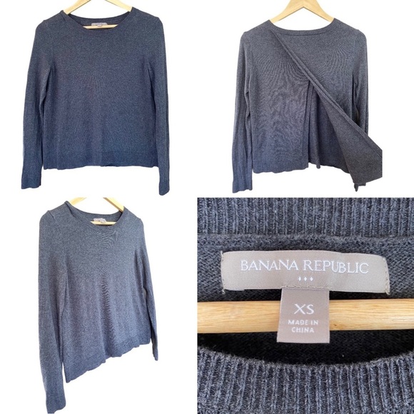 Banana Republic Split Back Lightweight Merino Sweater Slate Blue XS - Picture 2 of 7